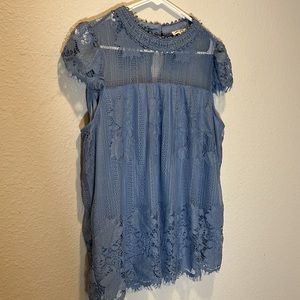 NWOT Ultra Pink High Neck Lace Top. Soft with Gorgeous Details!